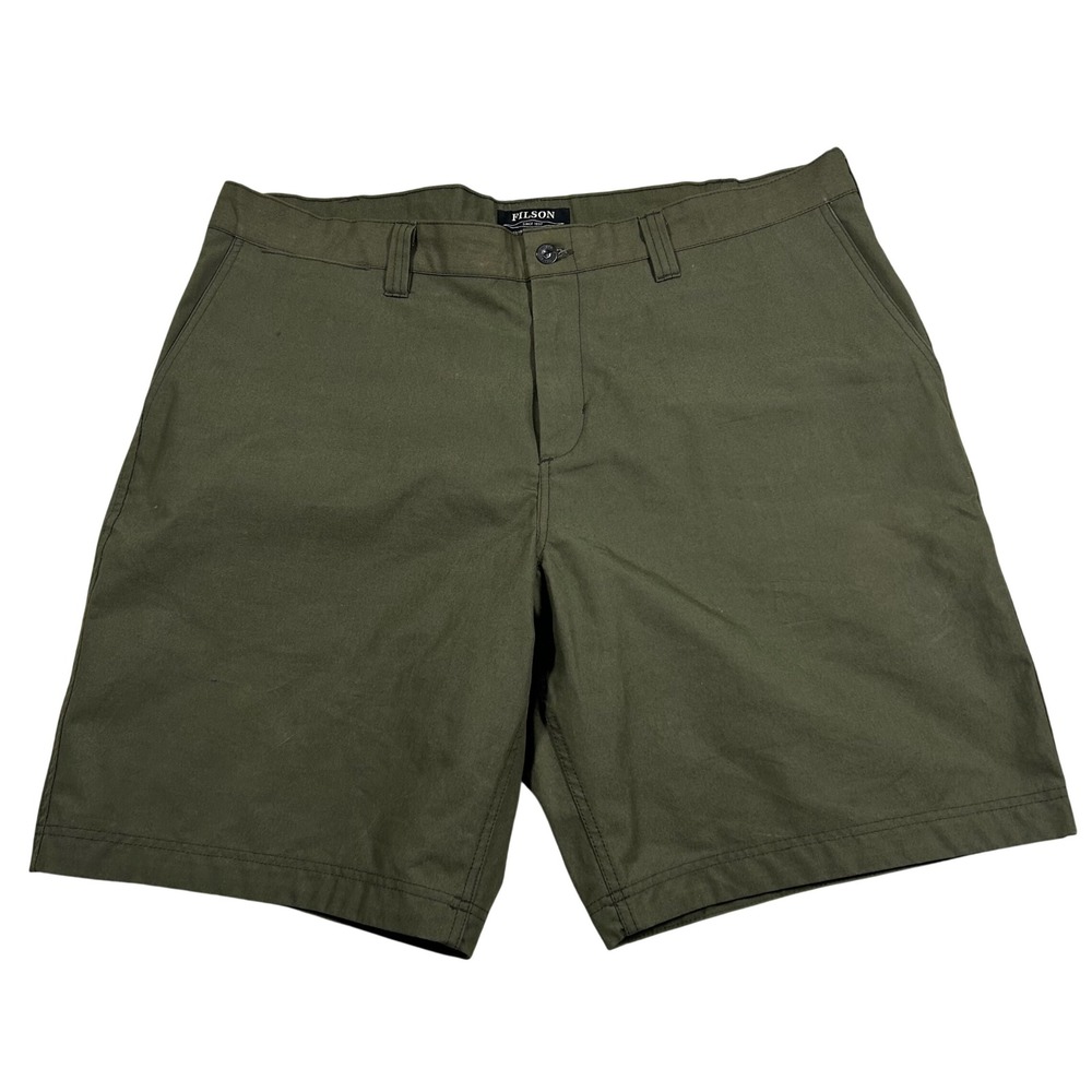 Filson Tin Cloth Shorts Mens 42 Olive Green Dry Finish Canvas Workwear Utility‎